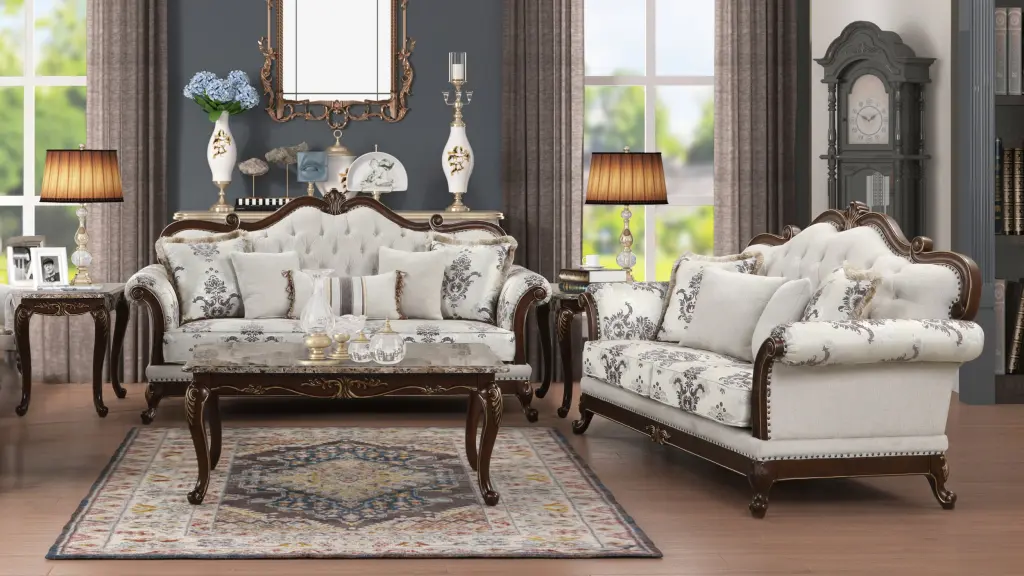 Gloria Traditional Style 2 Piece Button Tufted Living Room Set White Prima galaxy home furnishings