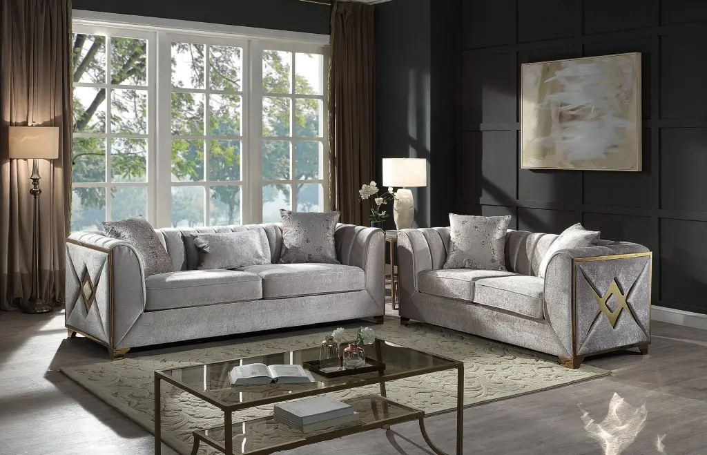Velencia 2 Piece Modern Living Room Set Cream galaxy home furnishings