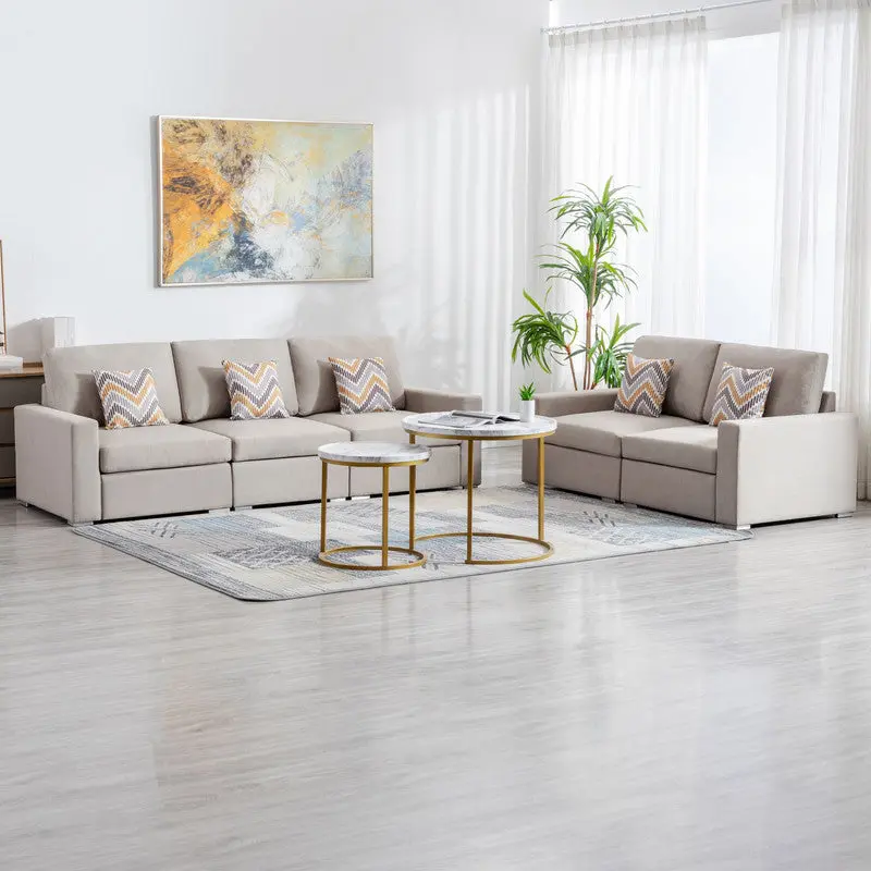 Nolan 95.5" Beige Linen Fabric Sofa And Loveseat Living Room Set lilola home