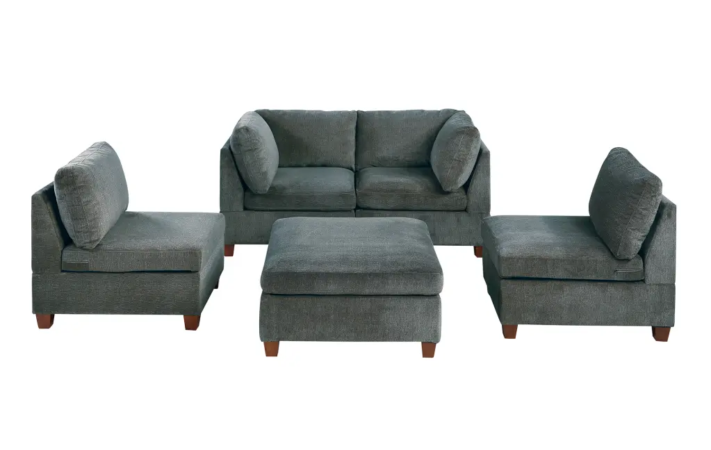 Modula Set 5 Piece Gray Chenille Living Room Furniture poundex