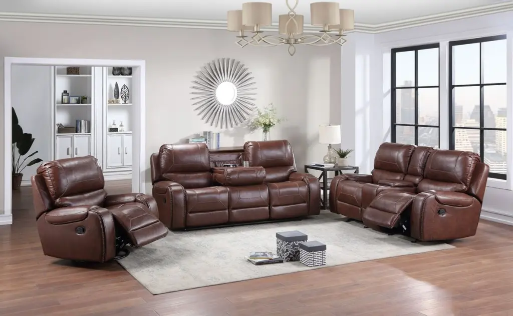 Keily 3 Piece Manual Reclining Living Room Set Faux Leather Dark Brown steve silver furniture