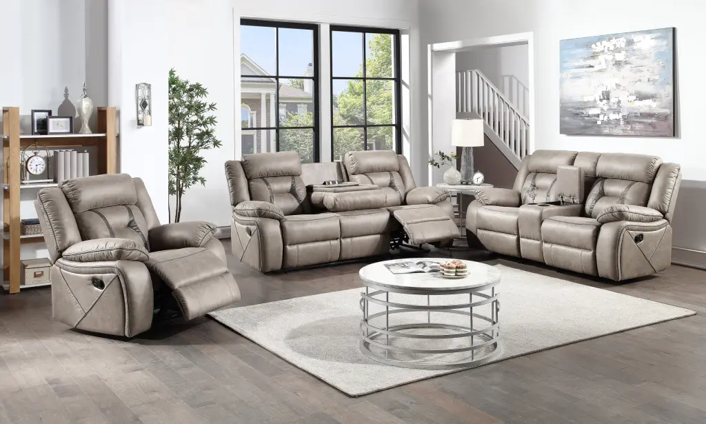Tyson 3 Piece Living Room Set Dark Gray Faux Leather Sofa steve silver furniture