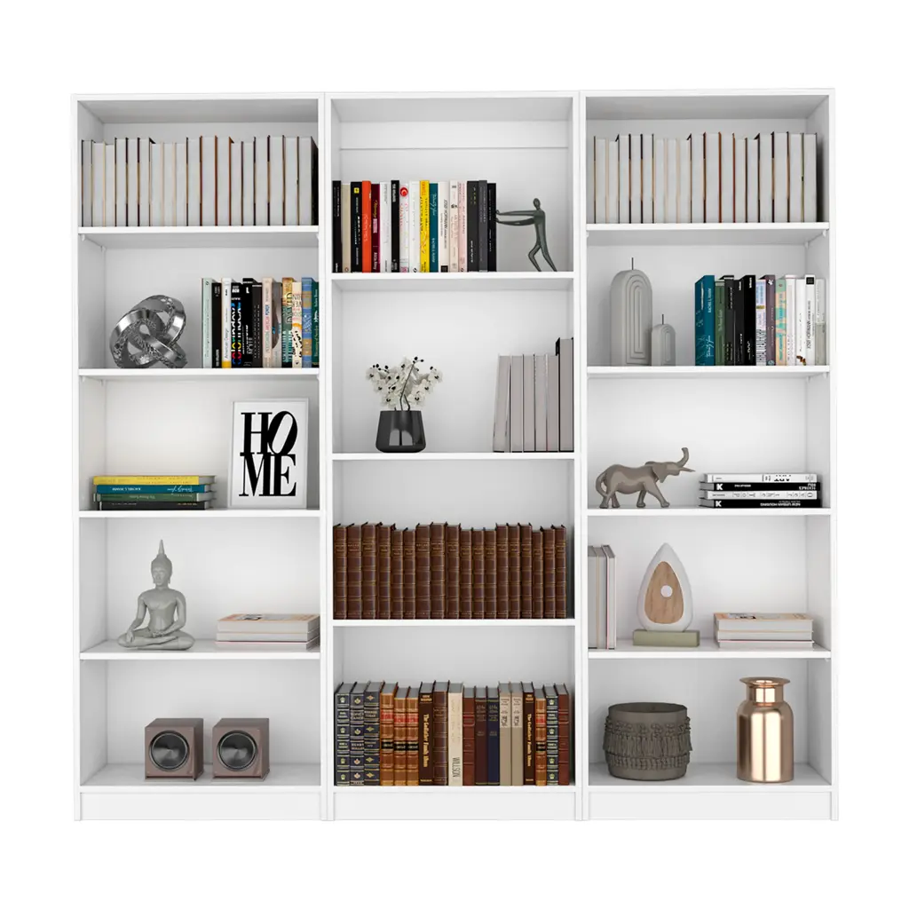 Blende 3 Piece Living Room Set 3 Bookcases White Particle Board treevol furniture
