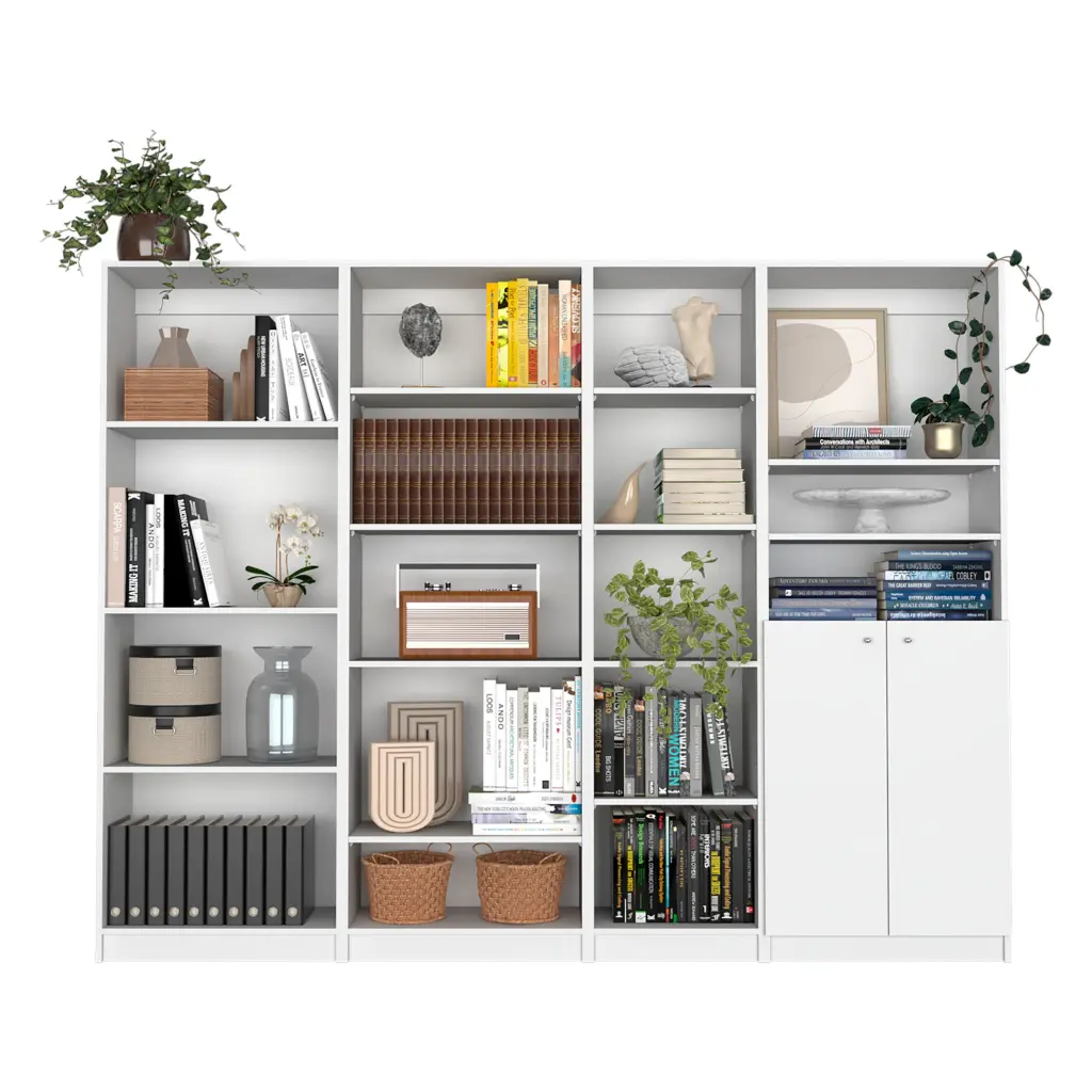 Clawson 4 Piece Living Room Set 4 Bookcases White Particle Board treevol furniture
