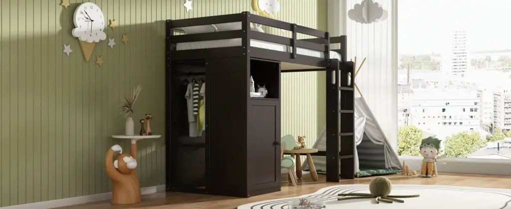 Twin Loft Bed Wardrobe Storage Shelves And Ladder Espresso artistry at home
