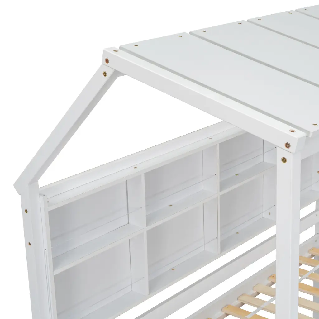 Twin Houtilize Loft Bed Guardrails Semi Enclosed Roof Bedside Shelves Kids Bed inspirit