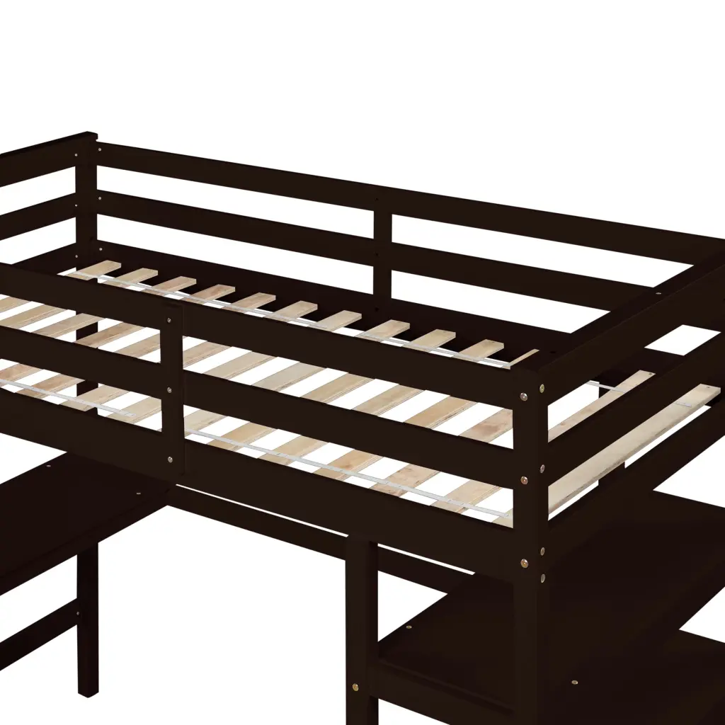 Twin Loft Bed Desk Ladder Shelves Espresso Pine inspirit