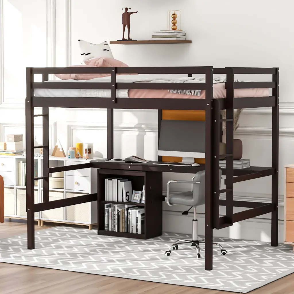 Full Size Loft Bed Desk And Writing Board Wooden Loft Bed lucky furniture