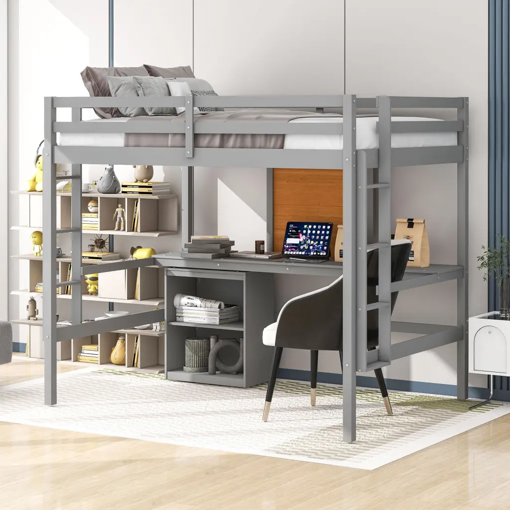 Full Size Loft Bed Desk and Writing Board Wooden Loft Bed lucky furniture