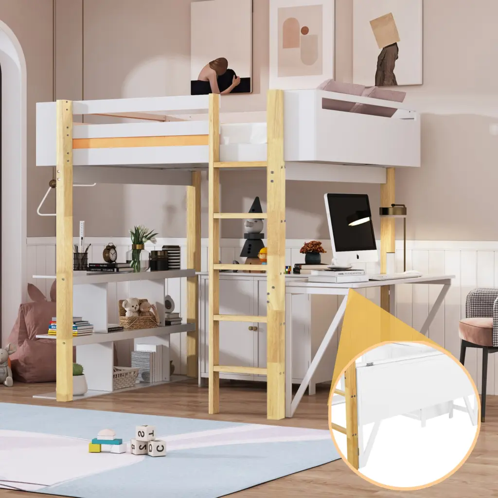Full Size Wood Loft Bed Constructed Storage Cabinet And Cubes lucky furniture