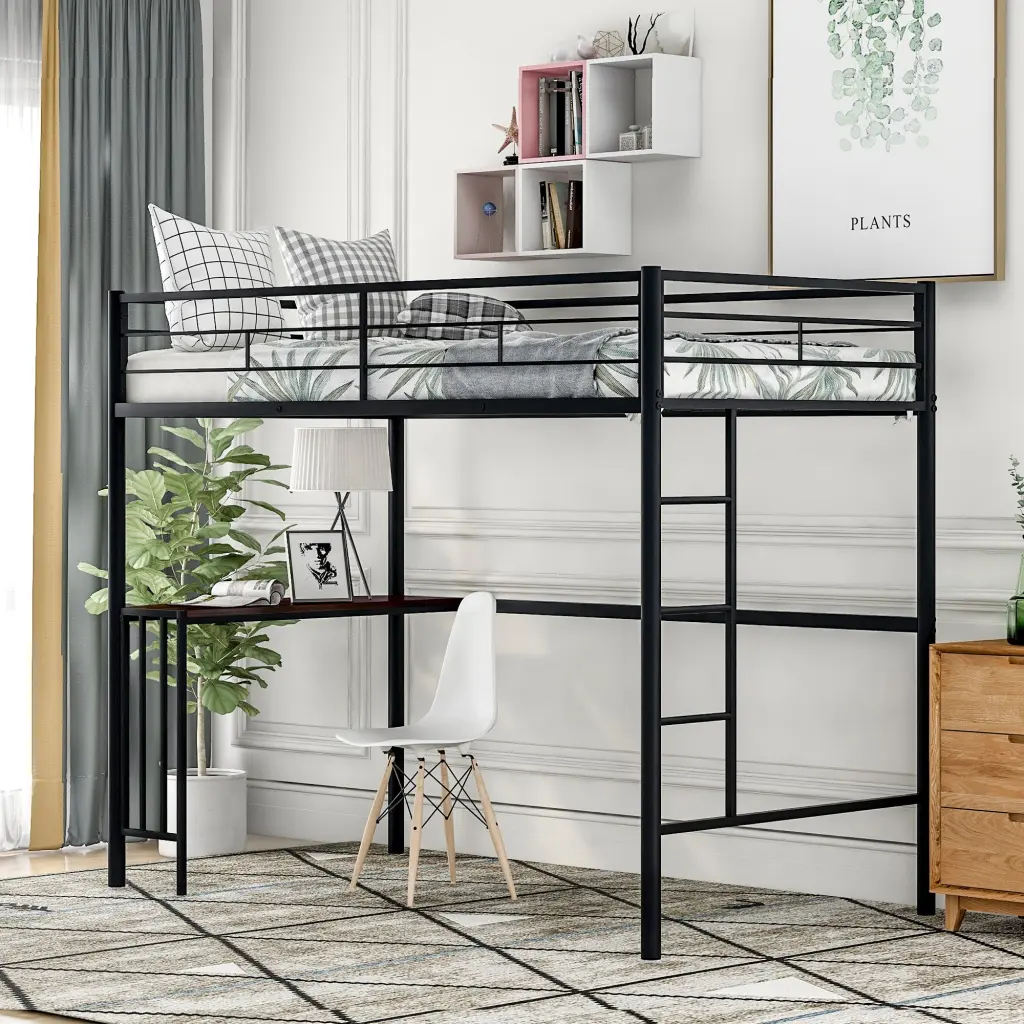 Twin Metal Loft Bed Desk Ladder And Guardrails Loft Bed Bedroom lucky furniture