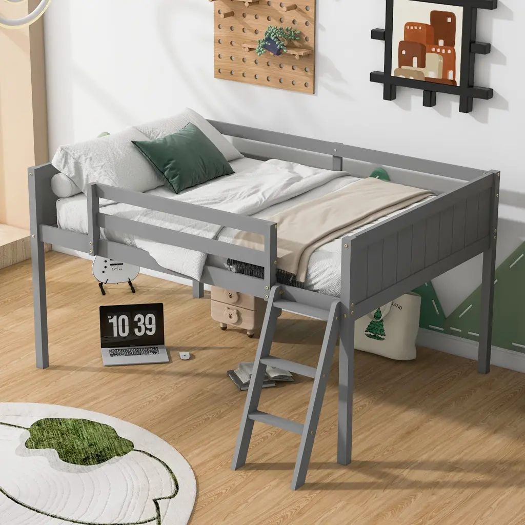 Full Size Wood Low Loft Bed Ladder Kids or Adults wm store