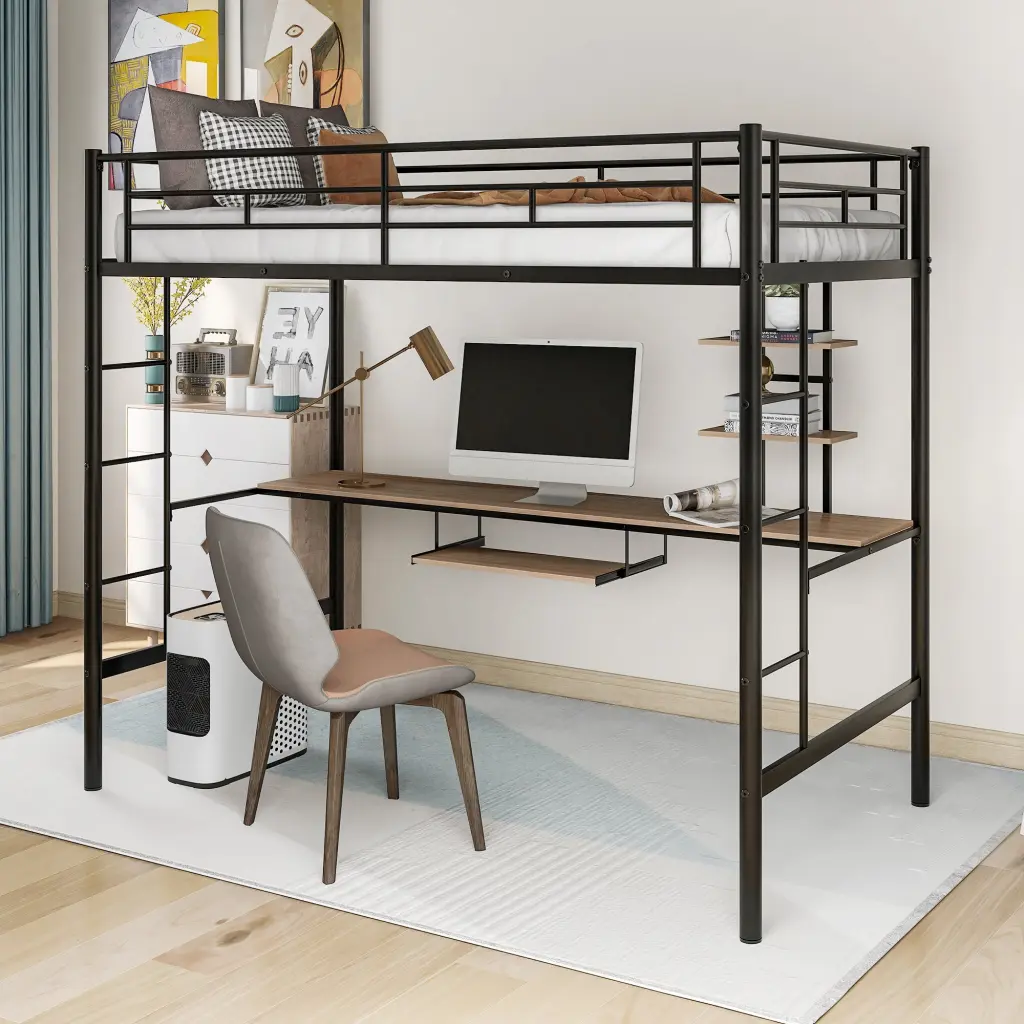 Loft Bed Desk And Shelf Space Saving Design Twin Size wm store