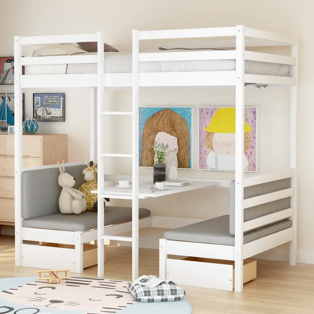 Practical Loft Bed Desk and Cushion Sets, Convertible Upper Bed and Lower Desk wm store