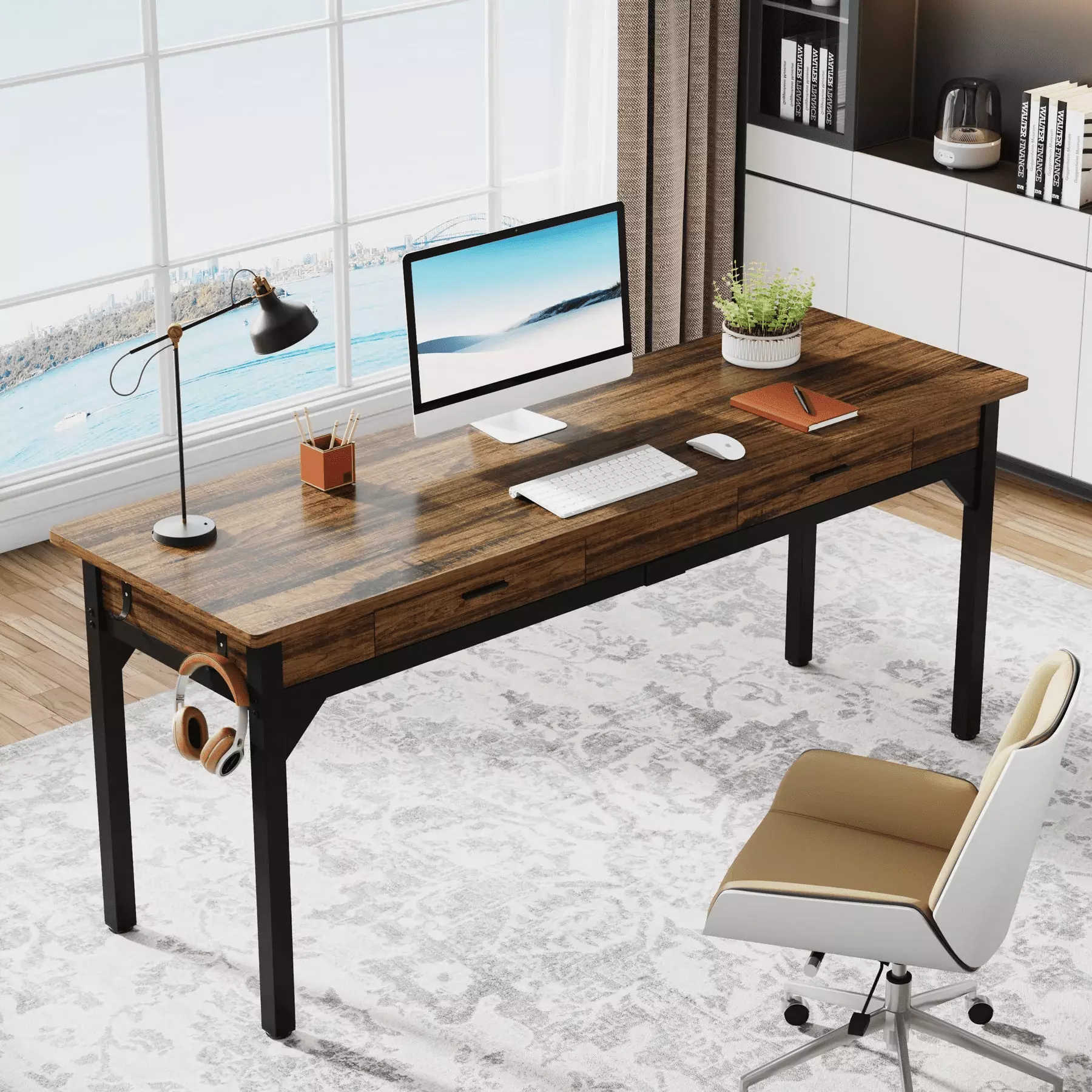 78.7 Inch Two Person Desk 2 Drawers, Long Computer Desk Home Office SANSWOOD