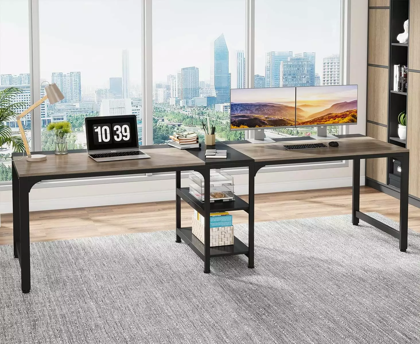 Tribesigns 90.55-Inch Double-Person Computer Desk Shelves Home Office