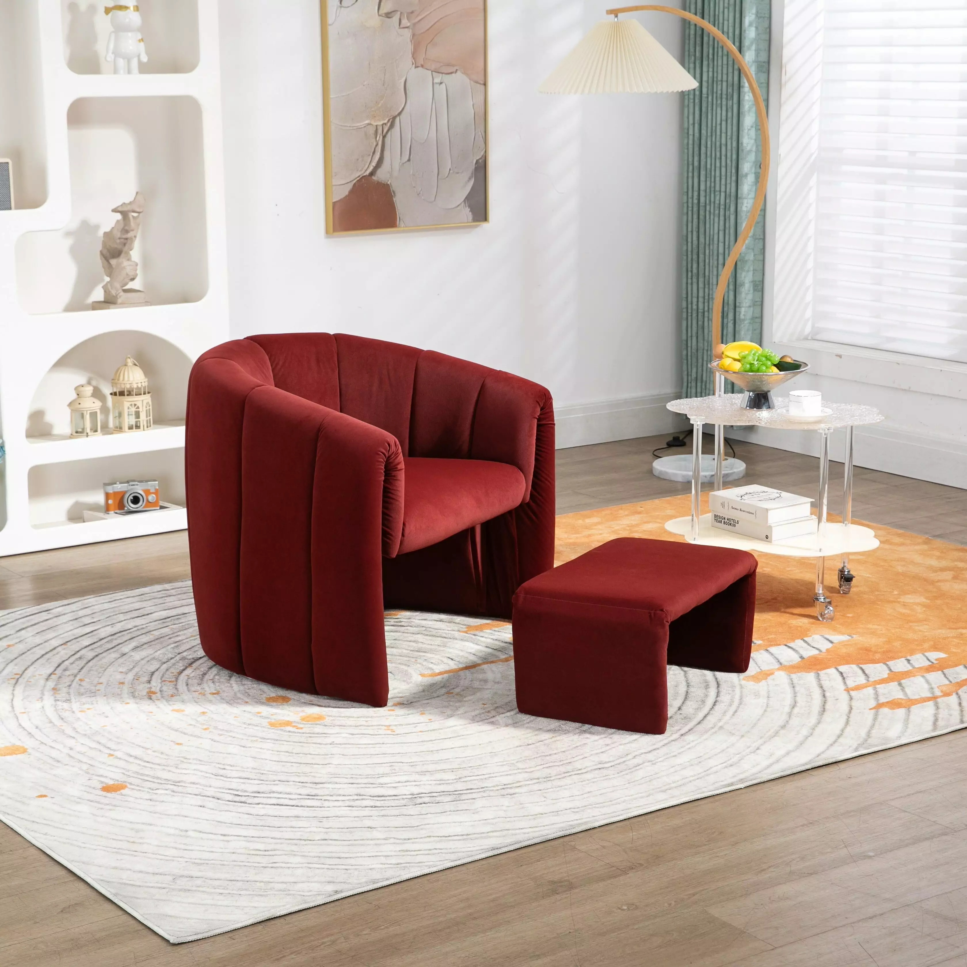 Velvet Accent Chair Lounge Chair Ottoman Wine Red Living Room Bed Bath & Beyond