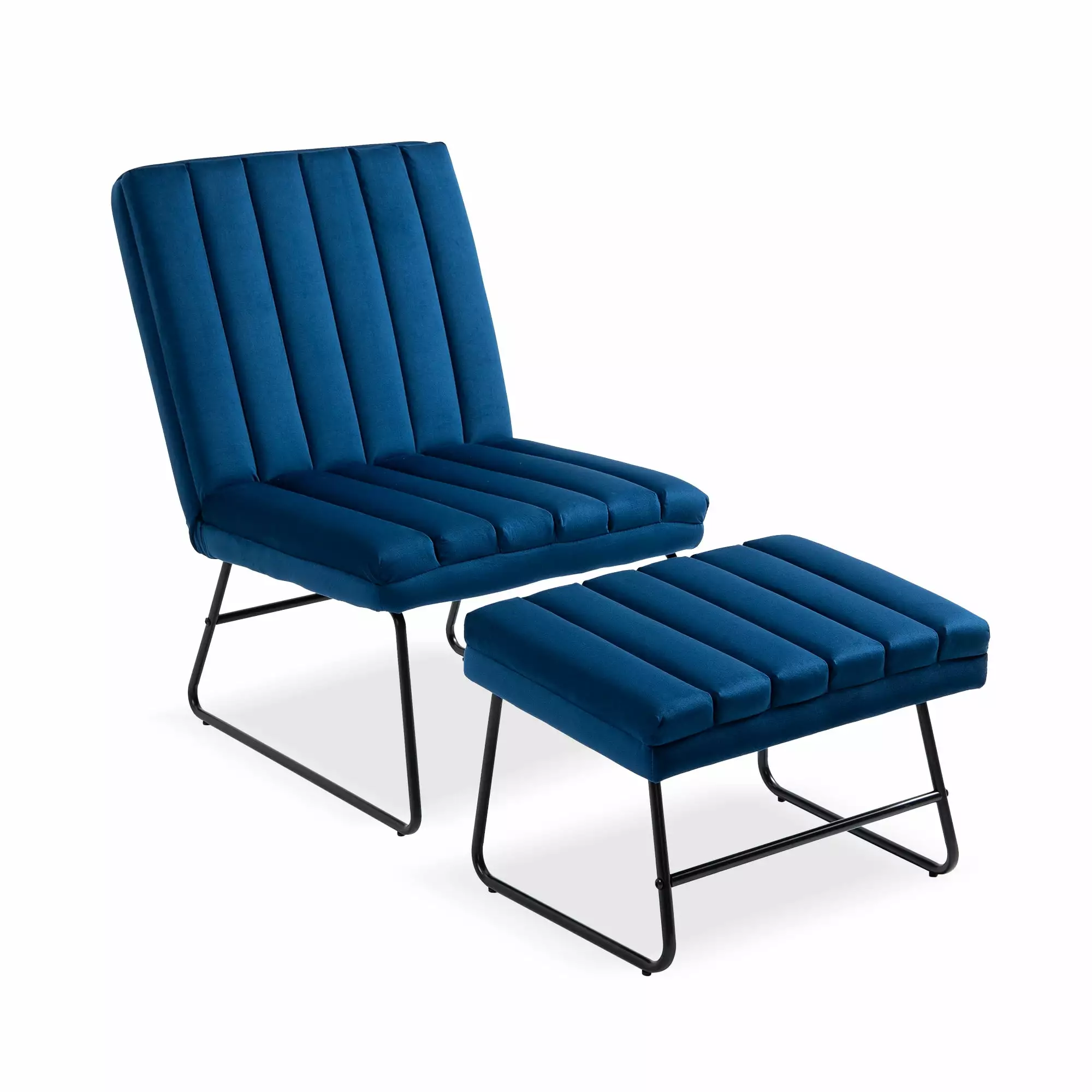 Dark Blue Modern Lounge Chair Upholstered Single Leisure Sofa Bedroom CNCJ