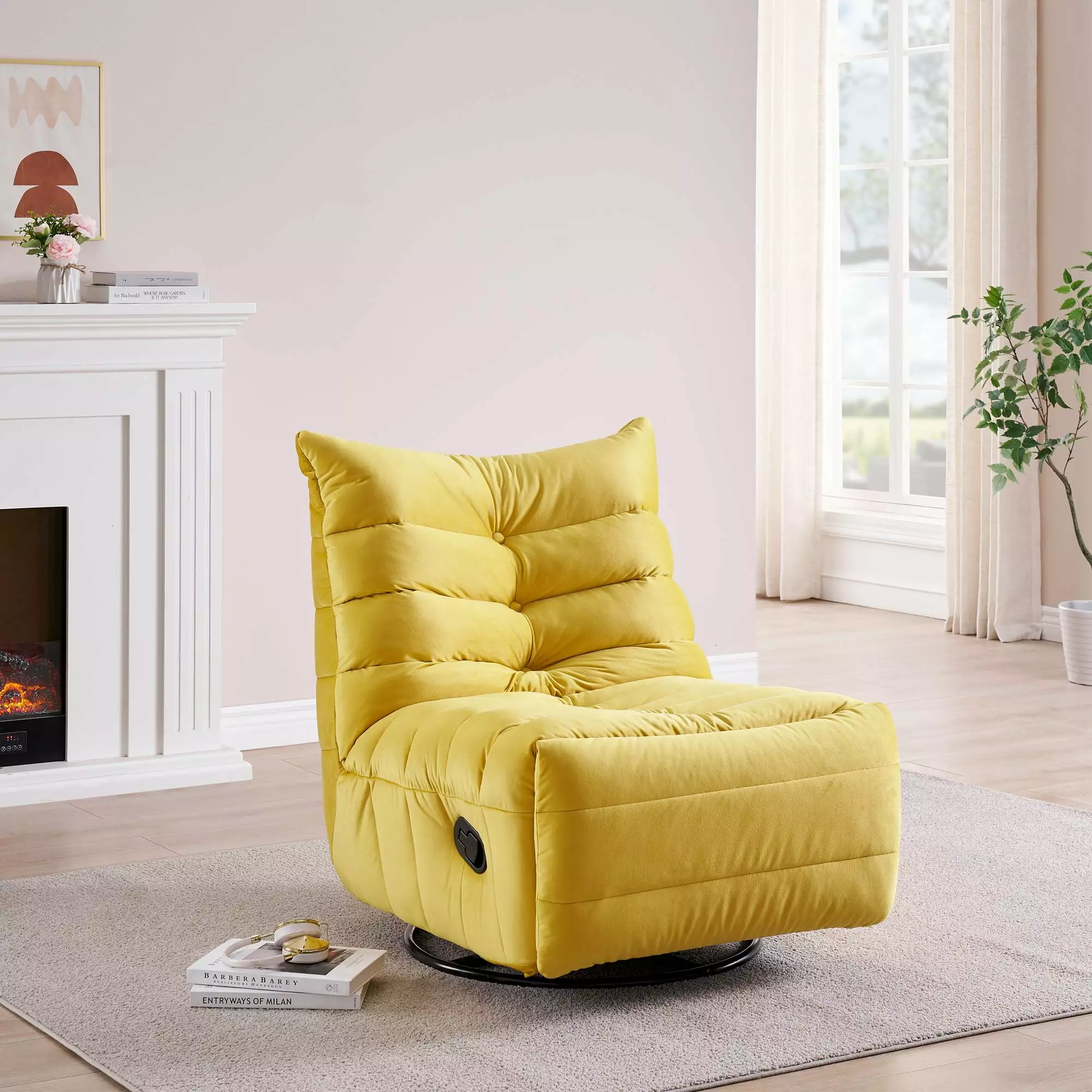 Lazy Chair Rotatable Modern Lounge Side Pocket Leisure Upholstered Sofa Chair Small Space CNCJ