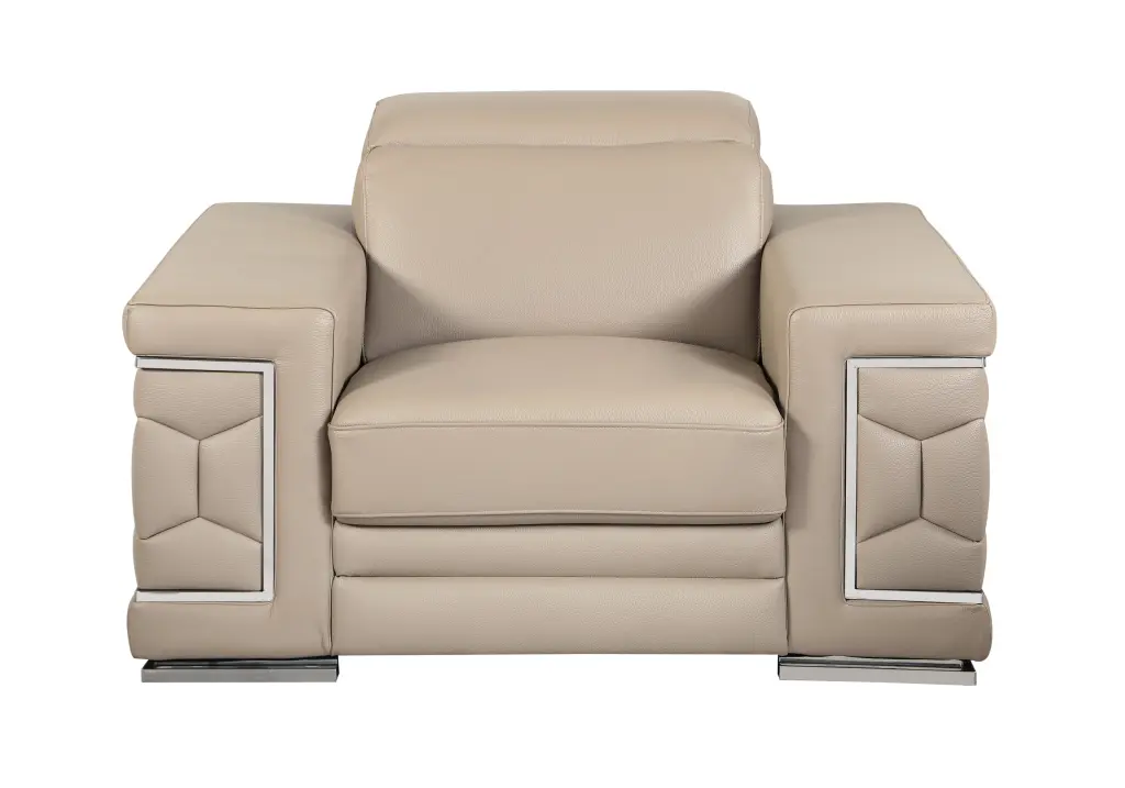 Top Grain Italian Leather Chair Beige Foam Leather Modern Lounge Chair global united