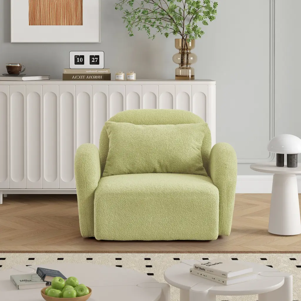 Living Room Lazy Sofa Chair Teddy Fabric Light Green Comfortable Lounge Chair hdf store