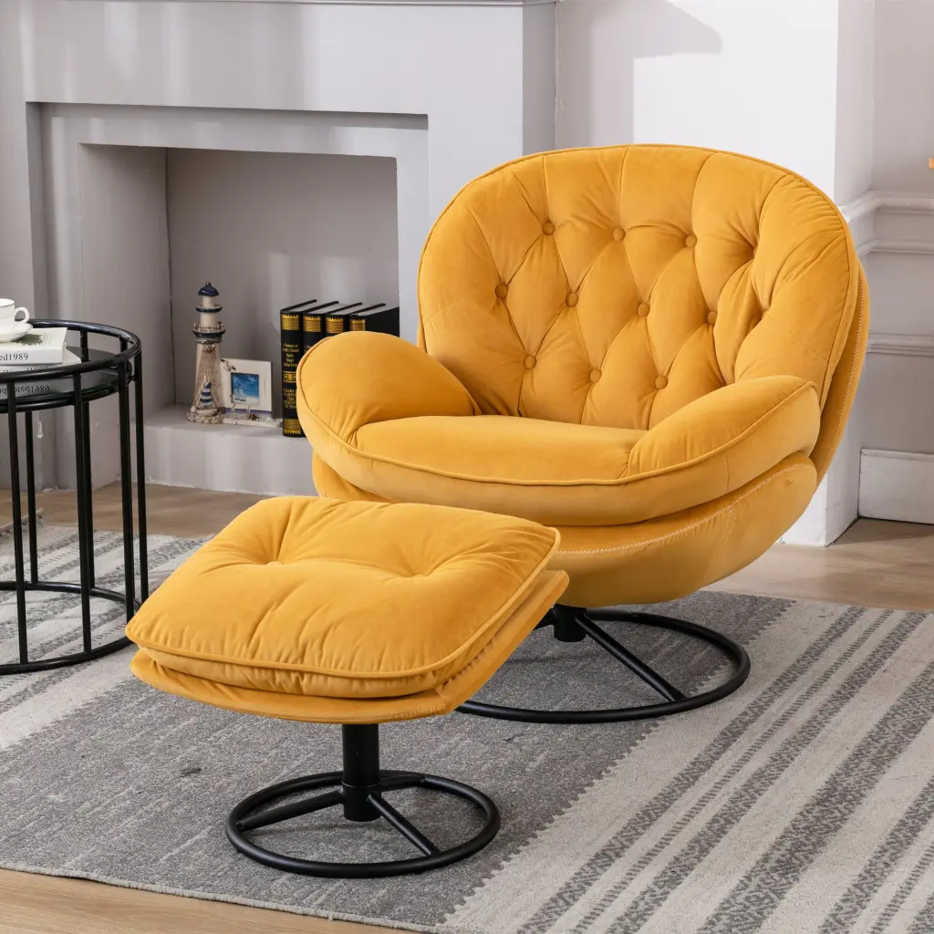 Accent Chair TV Chair Living Room Chair Ottoman Yellow Upholstery homemax