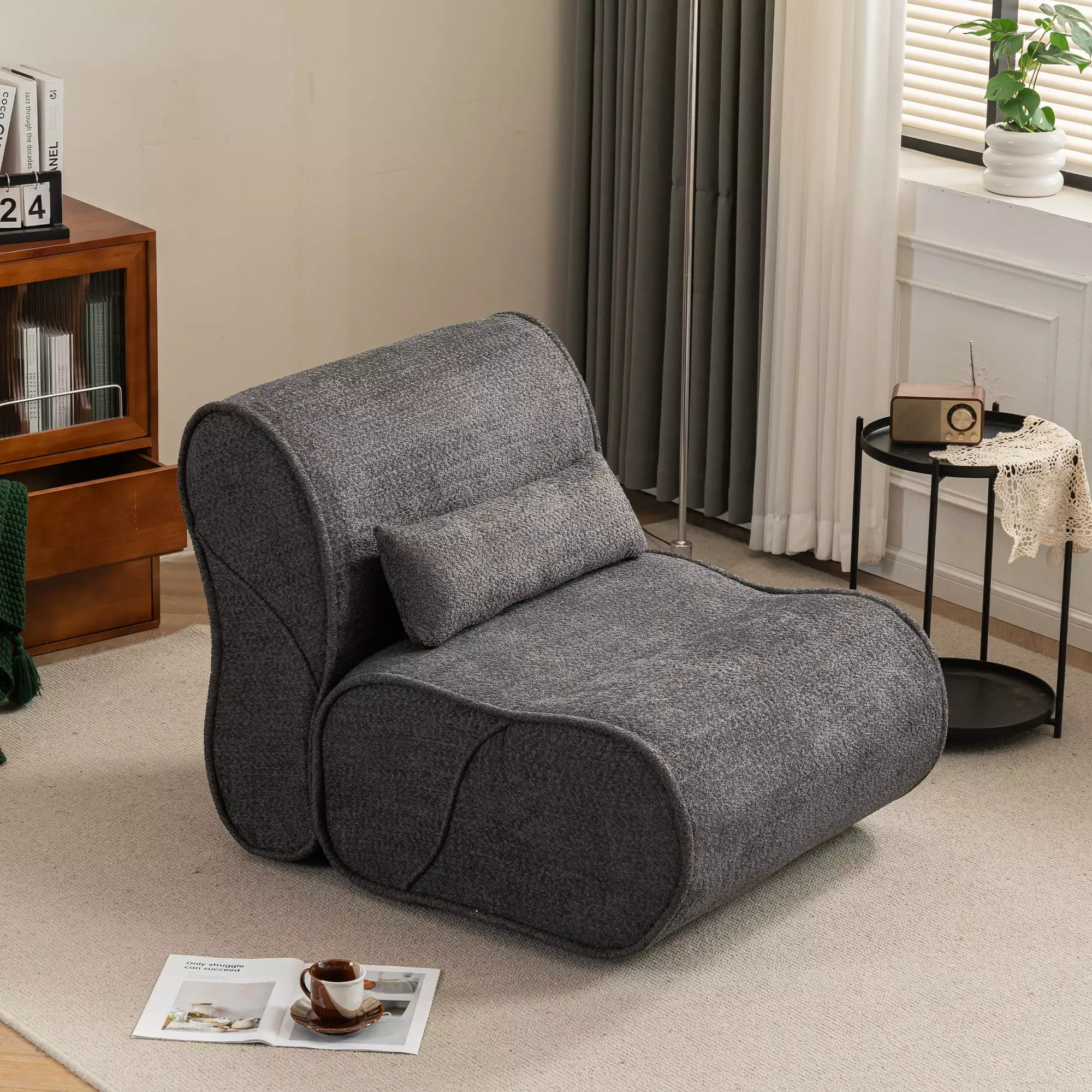 Soft Pellet Velvet Recliner Lounge Chair Waist Padding Dark Gray Jamini