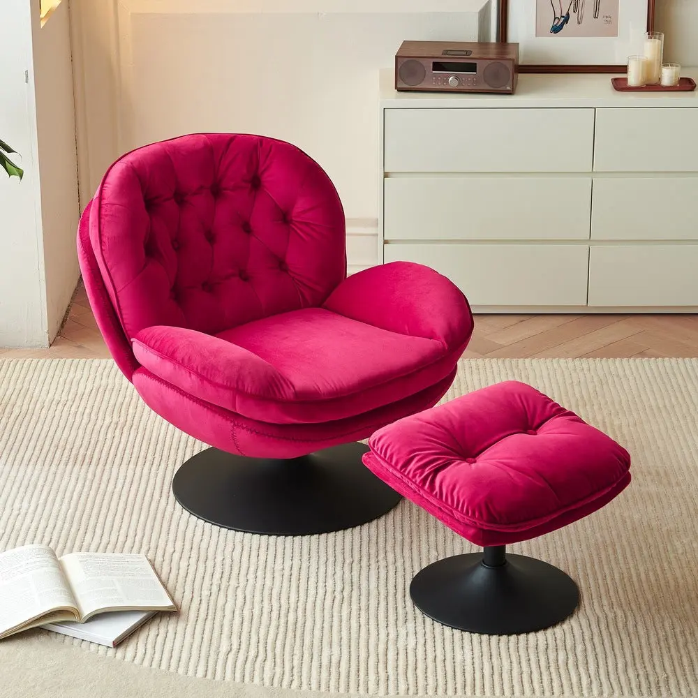 Swivel Leisure Lounge Chair Velvet Red Color Ottoman Red Velvet levin furniture