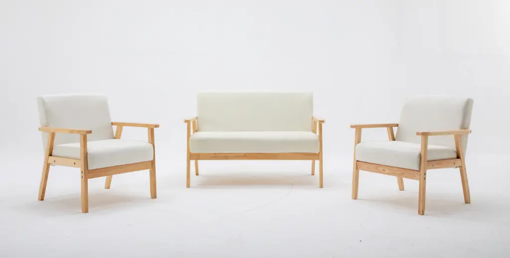 Bahamas Beige Loveseat And 2 Chair Living Room Set Linen Upholstery lilola home