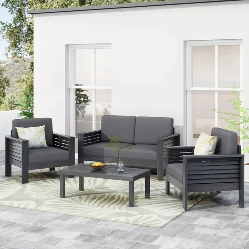 Acacia Wood Outdoor Loveseat and Coffee Table Set Cushions - Dark Finish nh-onfind