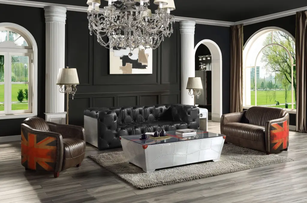 Brancaster Loveseat Antique Slate Top Grain Leather LV01810 Brown Leather acme onsite store