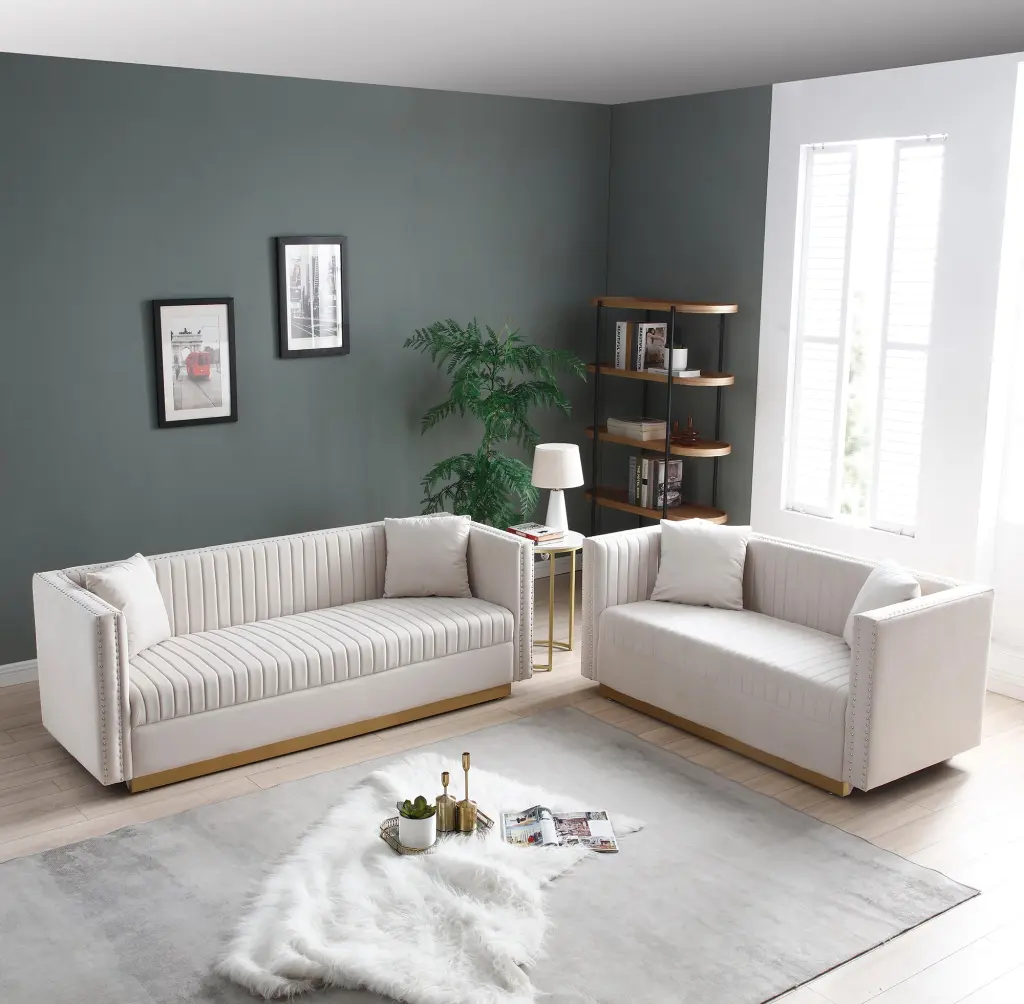 Contemporary Vertical Channel Tufted Velvet Sofa Loveseat Set Modern Upholstered aijiafurniture