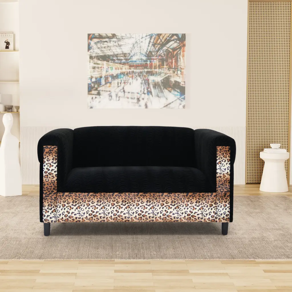 Black Velvet Loveseat Sofa Leopard Print Modern Living Room american-made seating