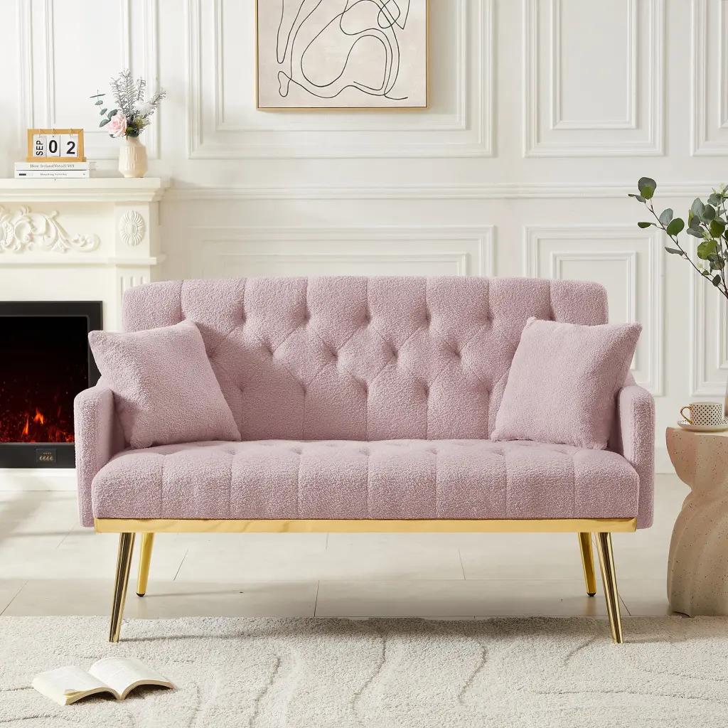 Pink Teddy Fabric 2 Seater Sofa Pink Engineered Wood Frame Loveseat cy furniture