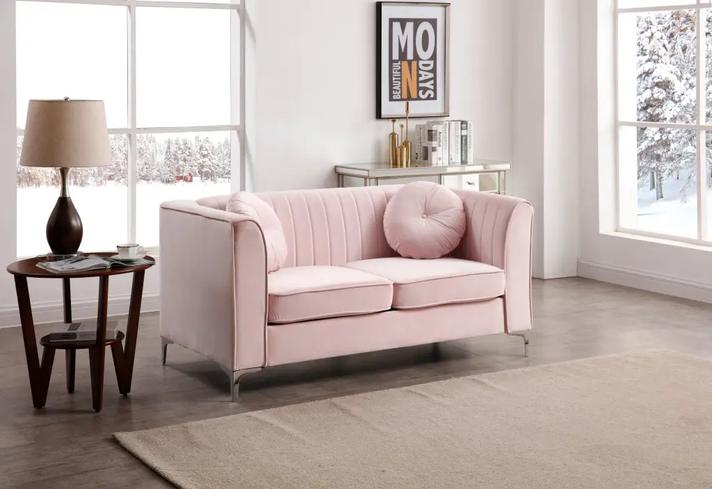 Delray Pink Foam Velvet Loveseat 2 Boxes glory furniture