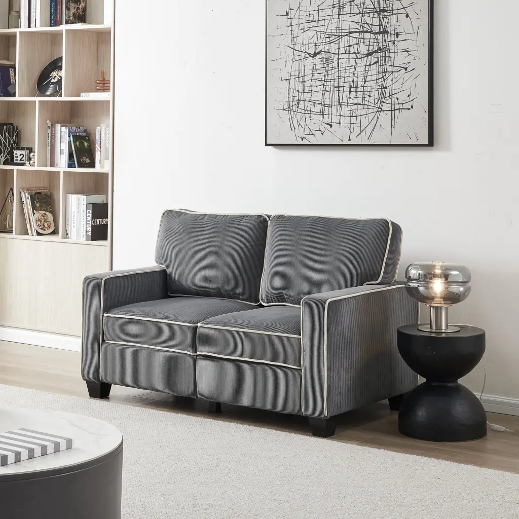Living Room Sofa Loveseat Storage Dark Grey Corduroy Fabric hdf store