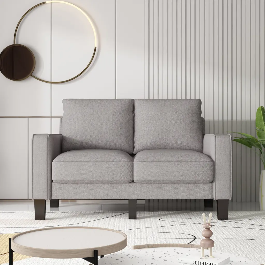 Modern Living Room Furniture Loveseat Light Grey Fabric Light Grey hdf store
