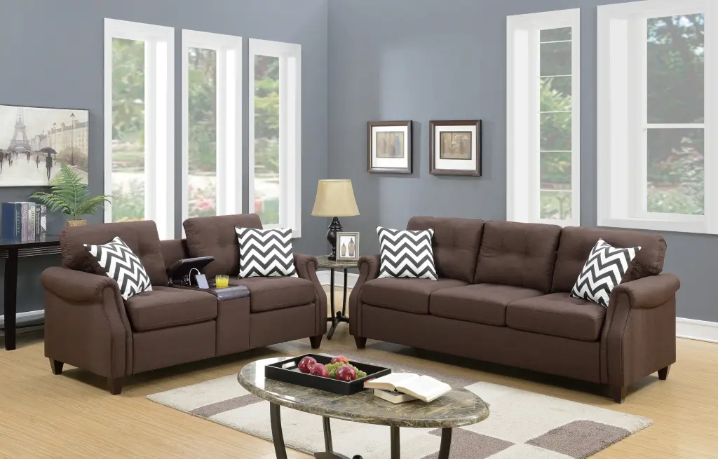 2Pcs Sofa Set Living Room Furniture Dark Coffee Plush Polyfiber Sofa Loveseat kanepe