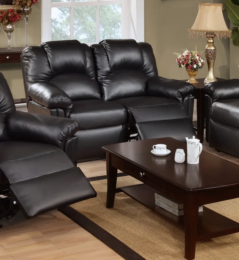 Black Bonded Leather Motion Loveseat 1 Piece Couch Living Room kanepe