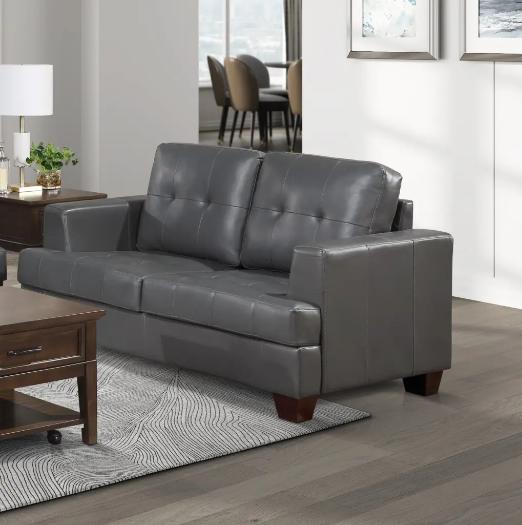 Modern Ease Loveseat Gray Faux Leather Upholstery Living Room Sofa kanepe