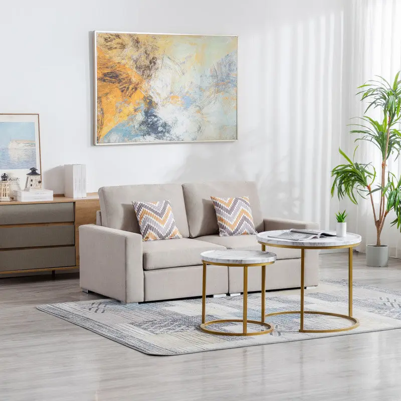 Nolan 67 Inch Beige Linen Fabric Loveseat Pillows and Interchangeable Covers lilola home