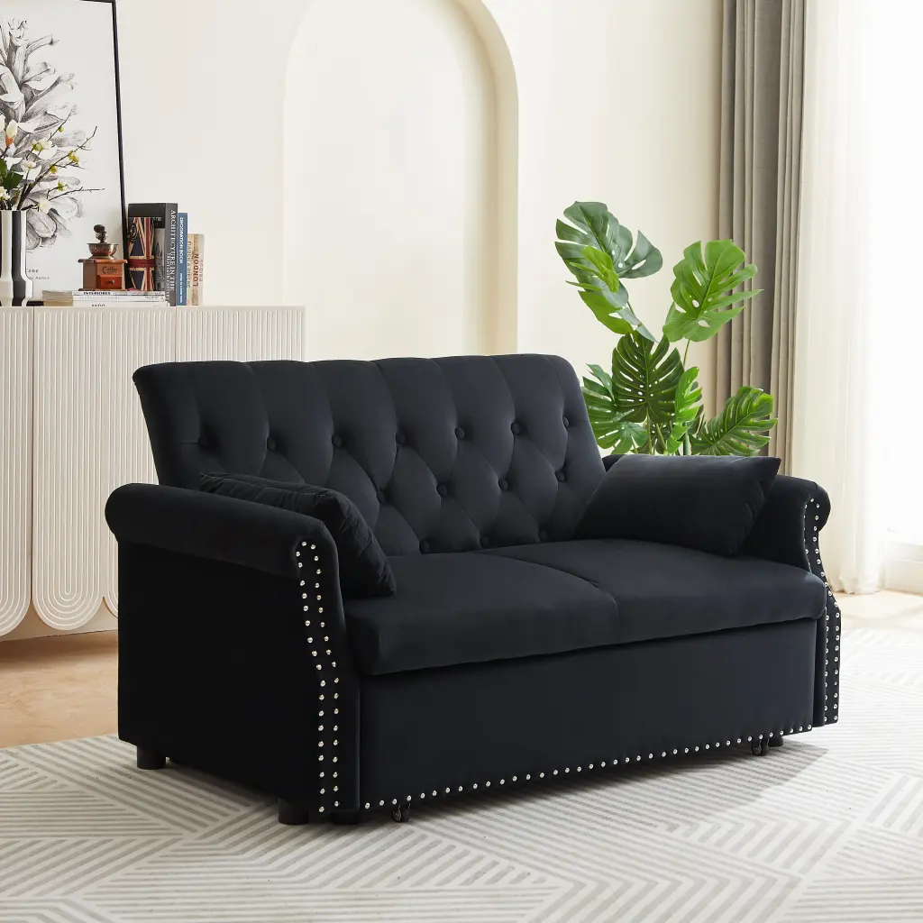 Artemax 55 Inch Modern Shiny Velvet Convertible Loveseat Sleeper Sofa rnb