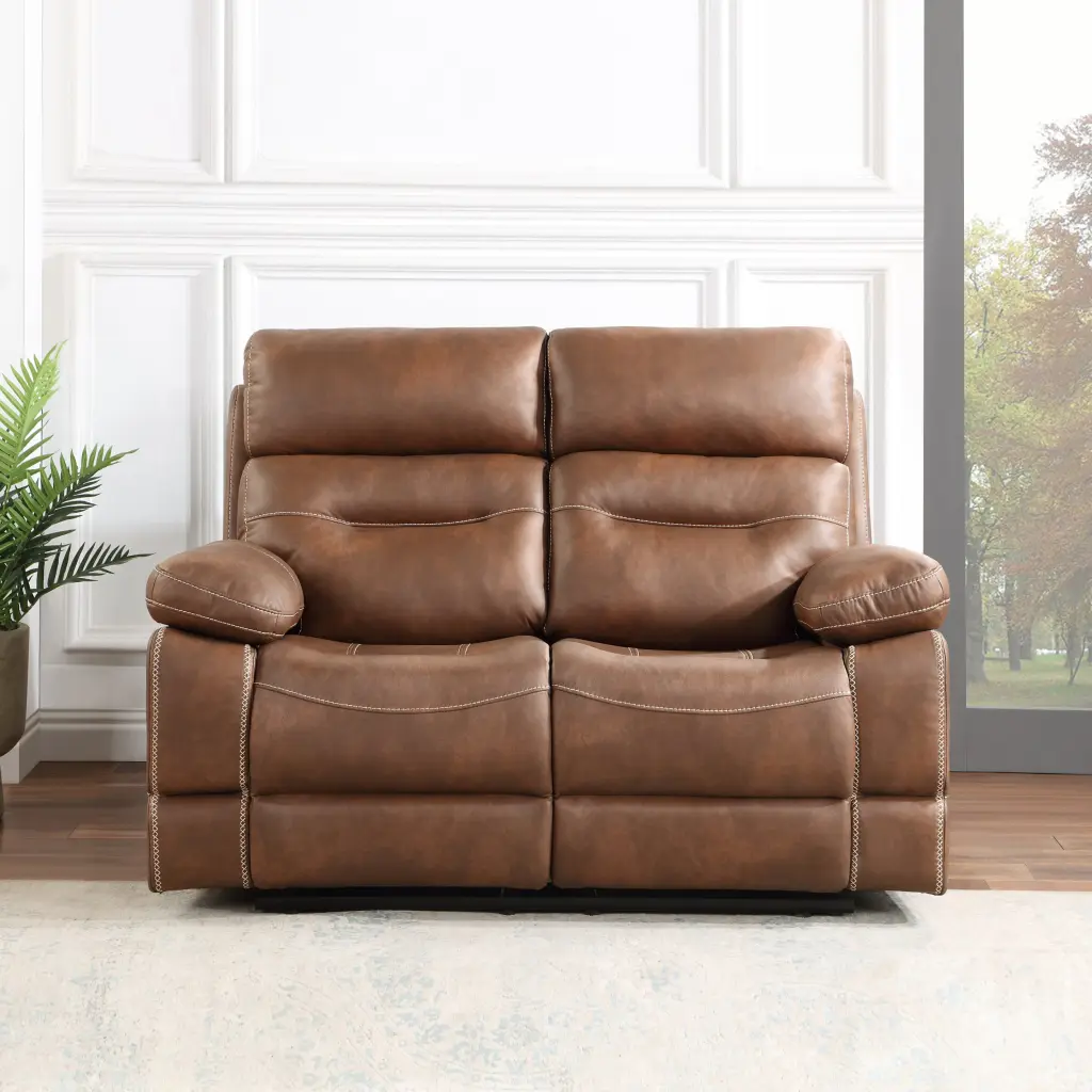 Rudger Manual Reclining Loveseat Brown Wood 2 Seat - Comfortable Living Room Furniture steve silver furniture