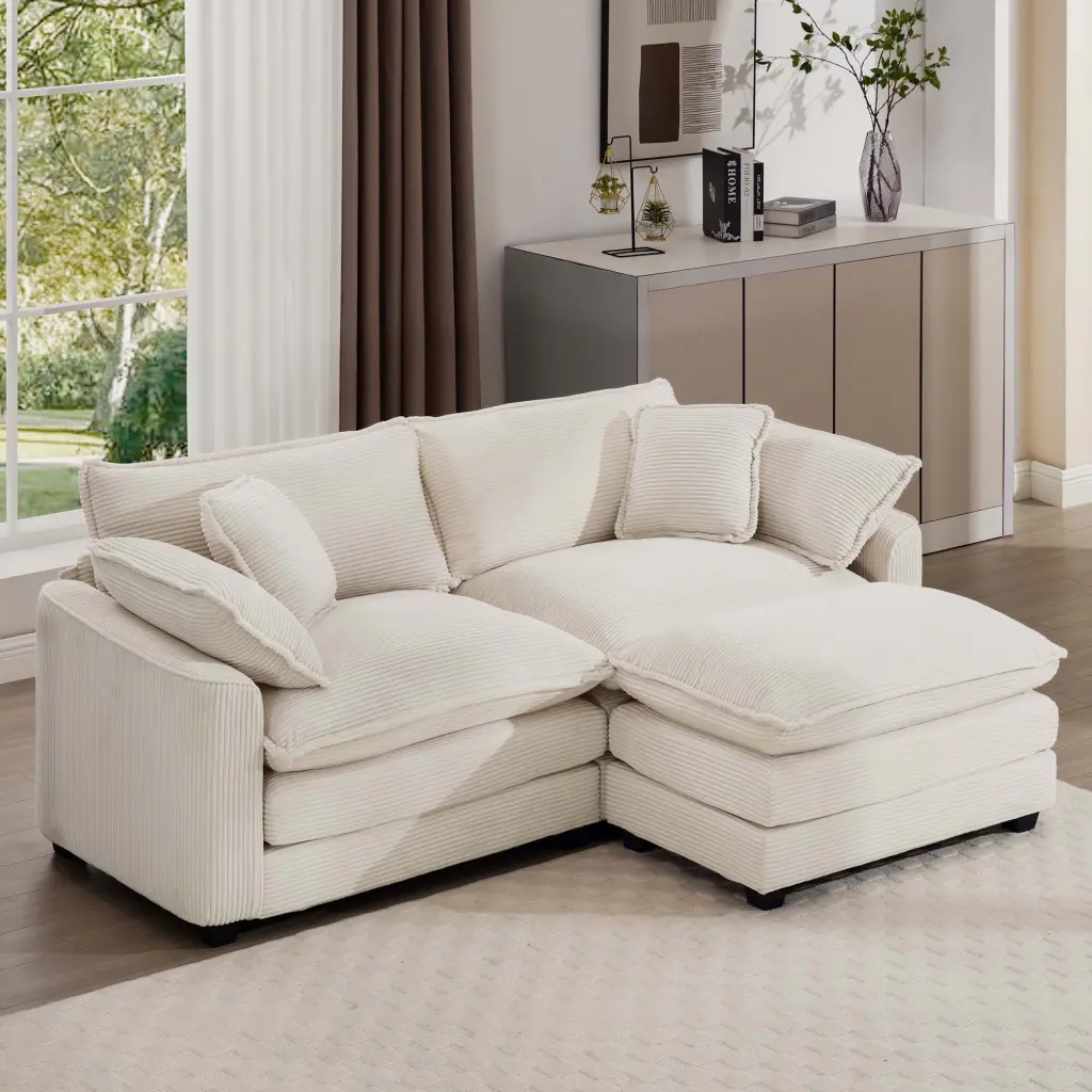 Corduroy Two Seater Sofa Footrest L Shaped 2 Seater Couch ui furniture