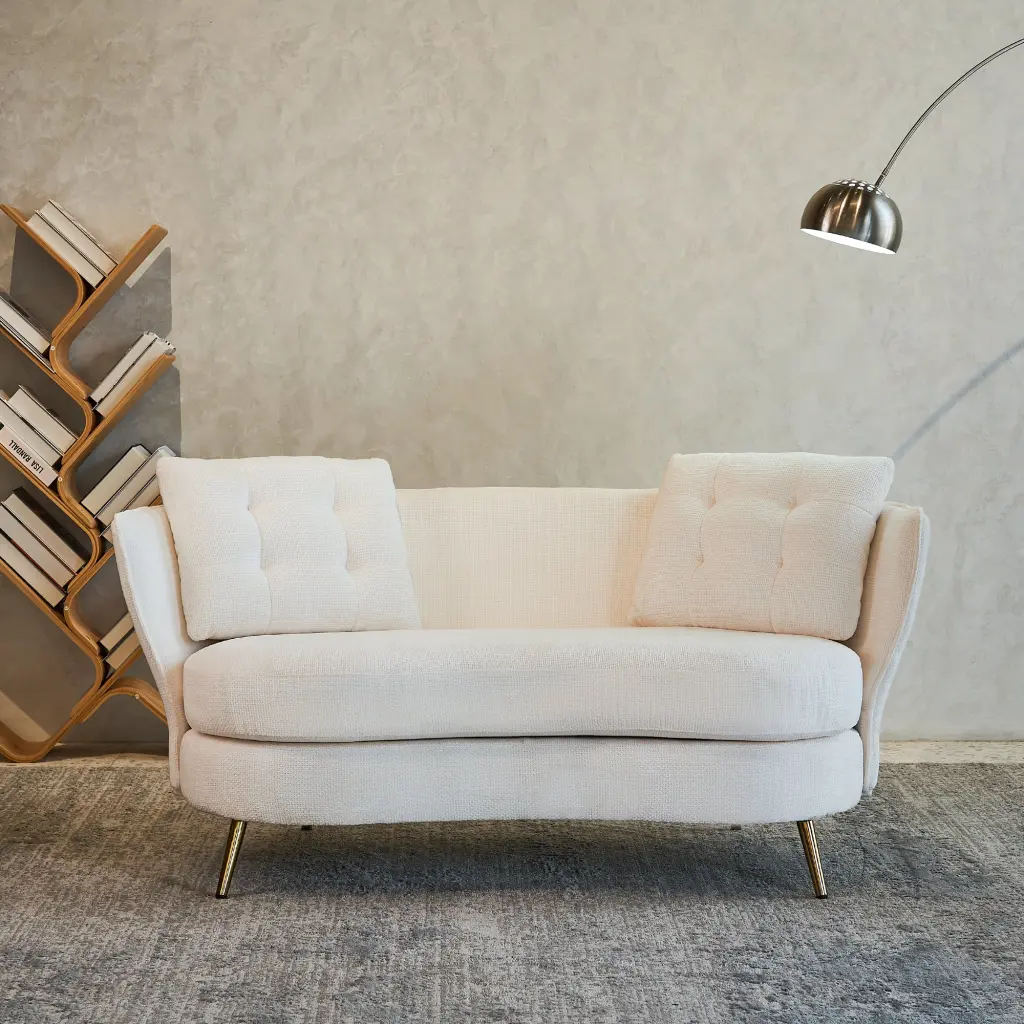 Polyester Fiber Loveseat Sofa Upholstered Couch Golden Metal Legs w2363