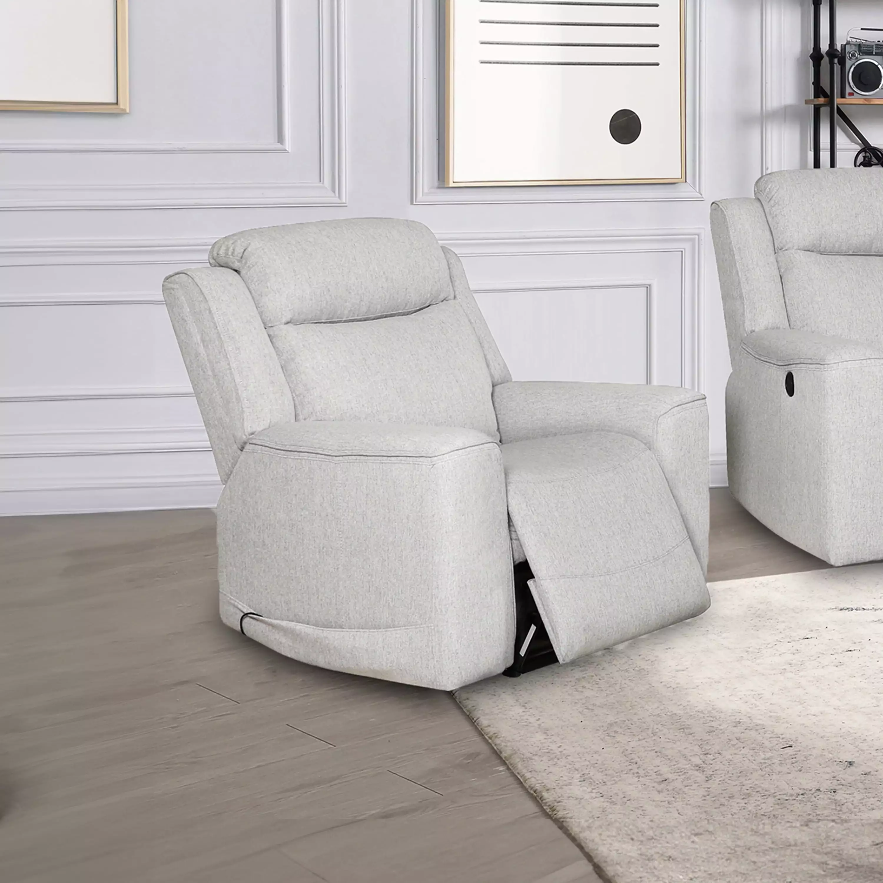 Amelia Collection Contemporary Upholstered Recliner Chair White Living Room AC Pacific