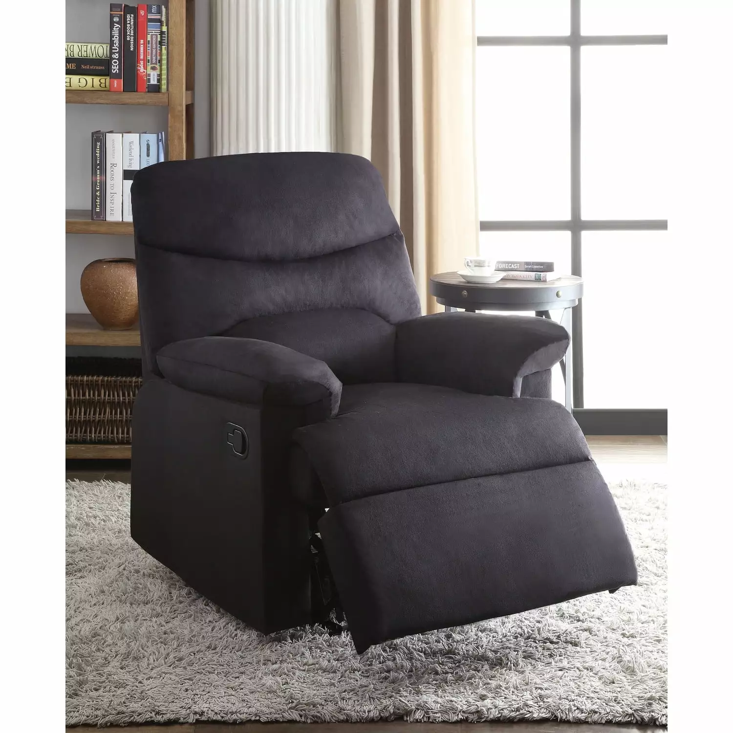 Benjara Arcadia Relaxing Recliner Black Woven Fabric - Modern Lounge Chair
