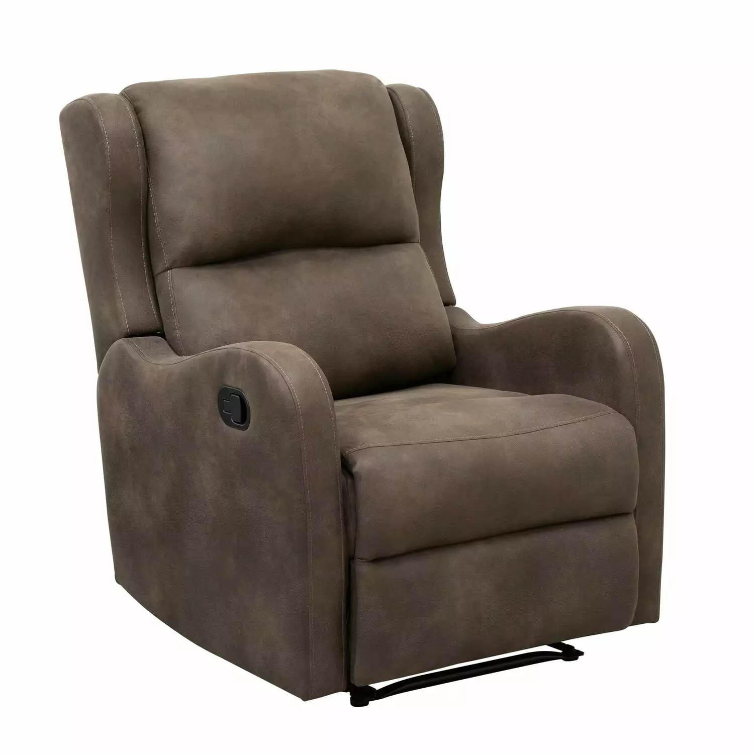 Benjara Kim 38 Inch Manual Recliner Chair, Brown Microfiber, Solid Wood Frame