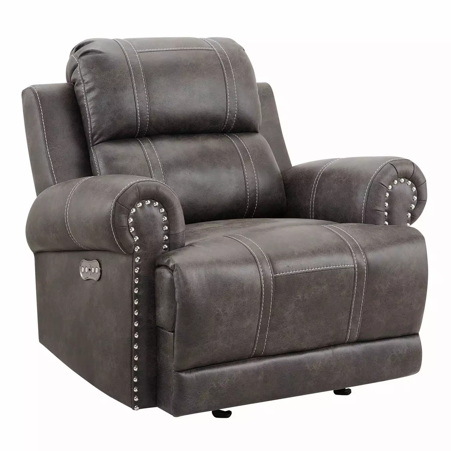 Benjara Willow 41 Inch Manual Recliner Chair Faux Leather Upholstery Walnut Brown