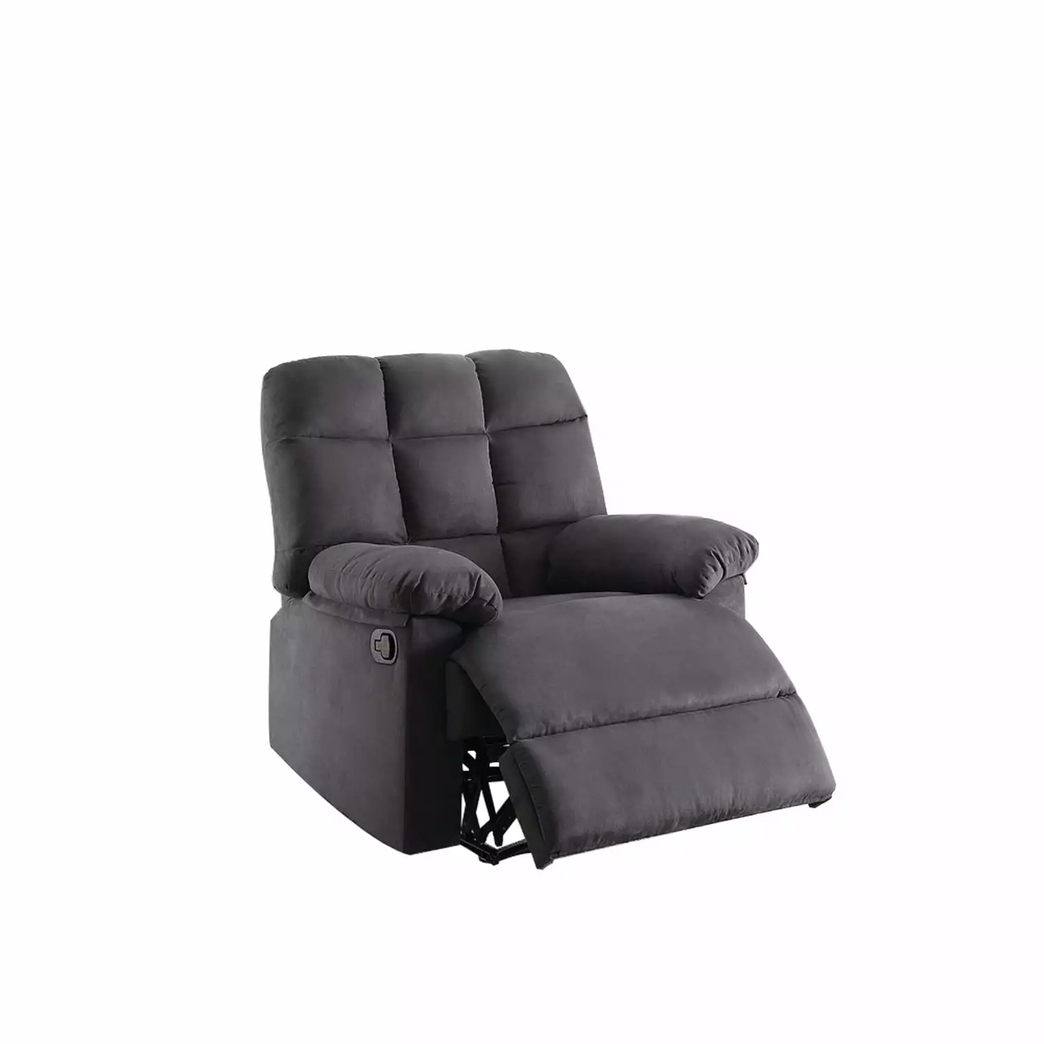 Benzara Plush Cushioned Recliner Tufted Back and Roll Arms Gray Benjara